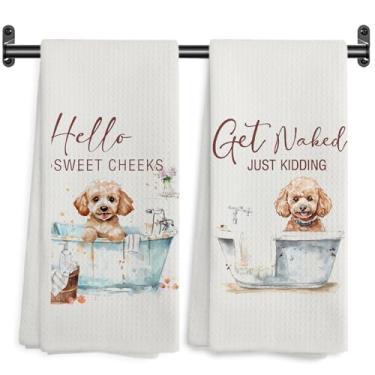 Imagem de WARDOS Toalhas de mão engraçadas para poodle, decoração de banheiro Hello Sweet Cheeks, presentes de poodle, toalhas de mão decorativas para banheiro, banheiro, presentes para amantes de poodle, 40,6