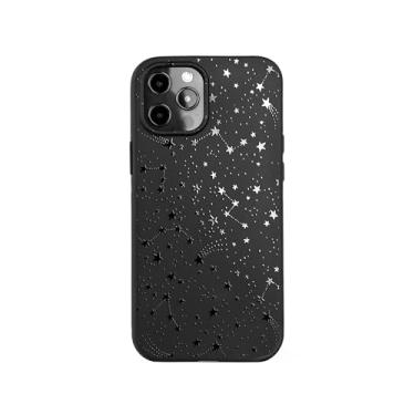 Imagem de Cavka Capa preta fosca compatível com iPhone 16e - Capa protetora à prova de choque com padrão de estrela fina TPU fofo design de constelação celestial silicone astrologia estética céu noturno para
