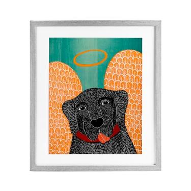 Imagem de Stupell Industries Impressão emoldurada de bétula de anjo de cachorro com asas amarelas sob vidro, design de Stephen Huneck, 40 x 33