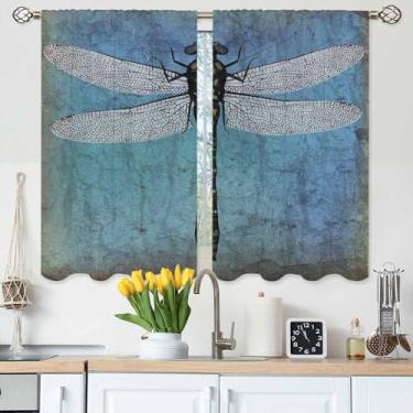 Imagem de Gpiaoyfo Dragonfly Cortinas de Cozinha Vintage Fly Wing Idades Rough Nature Modernas Cortinas Curtas para Banheiro Café Cortinas de Janela Pequena Tratamento 2 Painéis (27,5 x 39 polegadas)