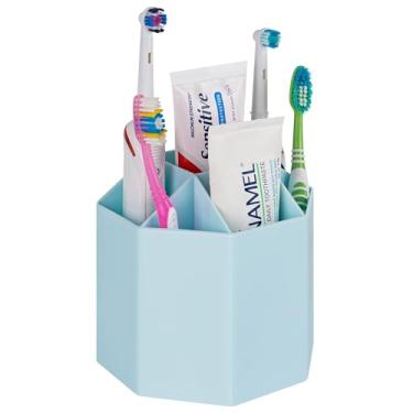 Imagem de Linkidea Suporte de escova de dentes elétrico, suporte de pasta de dente de bancada de plástico, organizador de 5 compartimentos compatível com a série Oral-B iO, Philips Sonicare ProtectiveClean