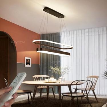Imagem de Luminária pendente LED dimerizável de 75 cm de comprimento, oval, para mesa de jantar, sala de jantar, 45 W, design geométrico duplo em acrílico, lustre para ilha de cozinha, altura ajustáve
