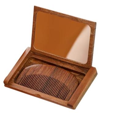 Imagem de RICHINNA Conjunto de espelho e pente de bolso compacto dobrável, espelho de madeira com pente de cabelo, espelho de maquiagem de bolso pequeno para mulheres e meninas, fácil de transportar