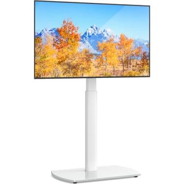 Imagem de YOMT Suporte de TV branco com suporte giratório para a maioria das TVs de tela plana ou curvada de 27 a 55 polegadas, suporte de chão de TV com economia de espaço, ajuste de altura e gerenciamento de fios, perfeito para espaços pequenos