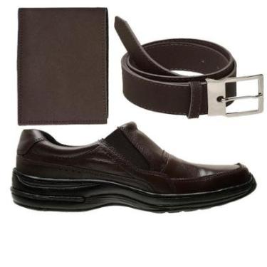 Imagem de Kit Sapato Social Masculino Confortável Couro Legitimo Ortopédico 33 ao 46 + Carteira + Cinto-Masculino