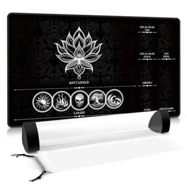 Imagem de MTG Playmat with Play Zones – Magic Play mat Card Game Mat for Magic The Gathering, Lotus & Basic Lands Design, 24x14 inch, Stitched Edge, Non-Slip Base with Prismatic Playmat Tube-White Zone
