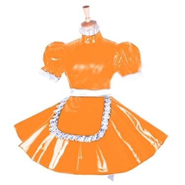 Imagem de Vestido curto para cosplay de uniforme de empregada em PVC, plus size, vestido maricas, laranja, 2GG