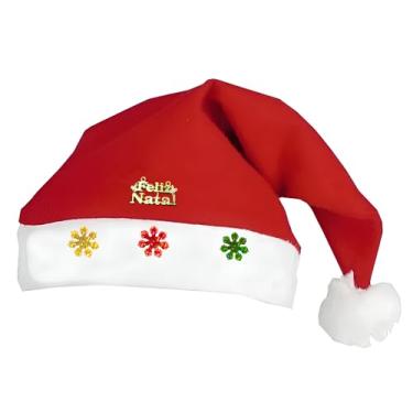 Imagem de Gorro Decorativo de Papai Noel Pingente Feliz Natal, Vermelho e Branco, Feltro, 36x28cm, Enfeite Suspenso para Decoração Natalina