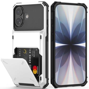 Imagem de Nvollnoe Capa compatível com iPhone 17 com suporte para cartão [loja 5 cartões] capa carteira resistente à prova de choque de camada dupla com compartimento para cartão oculto grande capa de