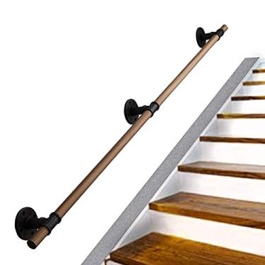 Imagem de Corrimãos de escada antiderrapantes de madeira maciça de madeira natural, uso doméstico contra a parede, grades internas do sótão para idosos, hastes de suporte de corredor (tamanho: 4,6 m)