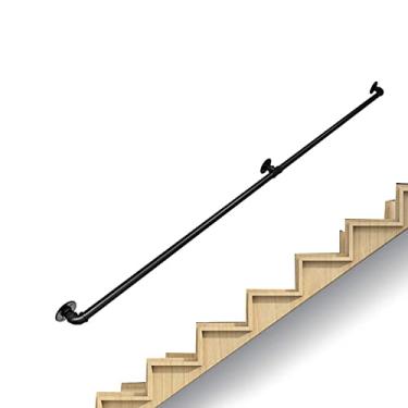 Imagem de Corrimão de tubulação/corrimão de escada de ferro forjado a vento industrial, loft interno doméstico contra a parede alça de jardim de infância antiderrapante antigo, preto (1 pés-6 m) (tamanho: 5,8 m