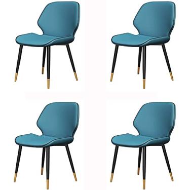 Imagem de Cadeira de jantar, cadeiras de recepção de escritório, cadeiras de jantar de negócios, conjunto moderno de 4 cadeiras laterais de couro PU à prova d'água com pernas de metal preto, cozinha, sala de