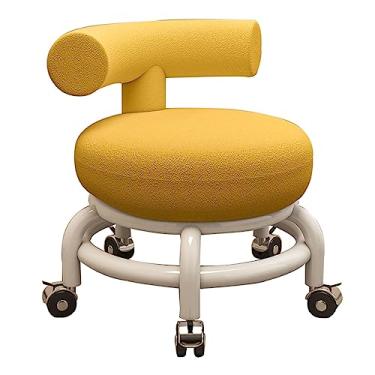Imagem de BSNANCA Banqueta giratória de couro PU com 5 rodas para escritório, garagem, loja, fitness, esportes, banco baixo, altura pequena, móvel (amarelo)