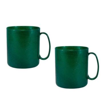 Imagem de Kit 2 Canecas Redonda Fibra Madeira Verde 400Ml - Bb Store