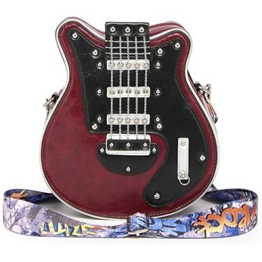 Imagem de Lyuxhetaokdiq Bolsa tiracolo masculina e feminina em formato de guitarra de couro PU exclusiva novidade bolsa de guitarra, 1 clarete pequeno