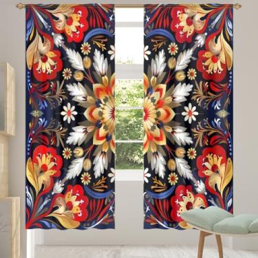 Imagem de 2 conjuntos de painéis de cortinas translúcidas abstratas de flor mandala, cortinas transparentes arejadas com filtro leve, painéis de cortina de porta e janela para sala de estar, quarto, jantar, 192