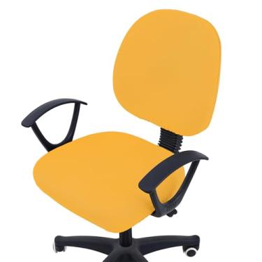 Imagem de Smiry Capas de cadeira de escritório jacquard elásticas, removíveis e laváveis, universais, para cadeira giratória, capa para assento + encosto, amarelo mostarda