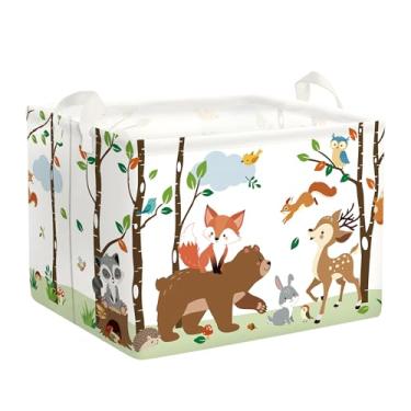 Imagem de HUUMONSS Woodland Animals cesto de roupa suja dobrável para crianças cesta de armazenamento grande meninos meninas caixa de presente de brinquedo para quarto de bebê, urso, 36L