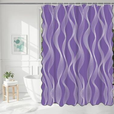 Imagem de BOYOUTH Cortina de chuveiro de bolinhas listradas estilo hotel com borda preta recortada, cortina de banho de tecido impermeável para banheiro hotel decoração de banheira, roxa, 182 x 182 centímetros