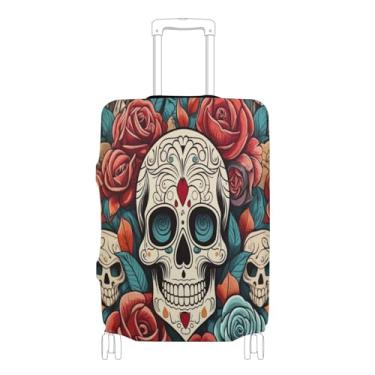 Imagem de xigua Capa de bagagem vintage com esqueletos góticos, tecido altamente elástico, fecho de zíper, protetor de mala, lavável, capa de viagem adequada para bagagem, esqueleto A77, S 18-20 in