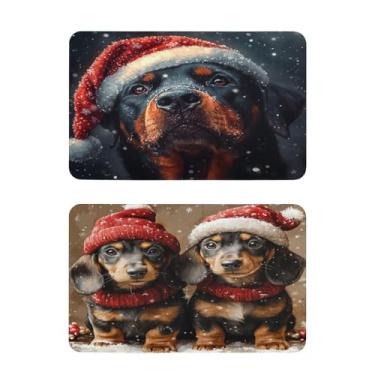Imagem de Blueangle Conjunto de 2 ímãs de geladeira Rottweiler em um chapéu de Natal - Ímãs de geladeira decorativos engraçados - Seguro para lava-louças e decoração magnética durável (479)