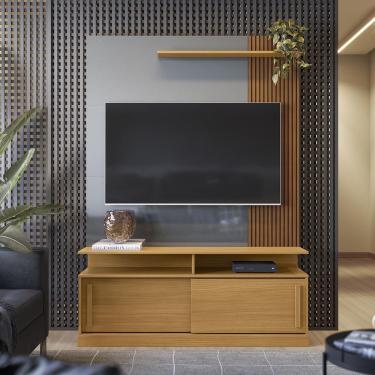 Imagem de Estante Home Para Tv Até 60 Polegadas 2 Portas Correr Prateleira E Rodízio Chicago Tauari/ Cinza Perolizado - Lukaliam