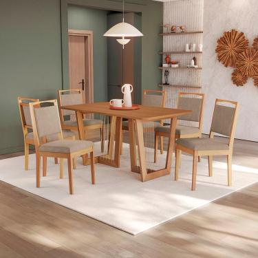 Imagem de Conjunto Sala De Jantar Lina Em Madeira Maciça 6 Cadeiras Linho Fendi