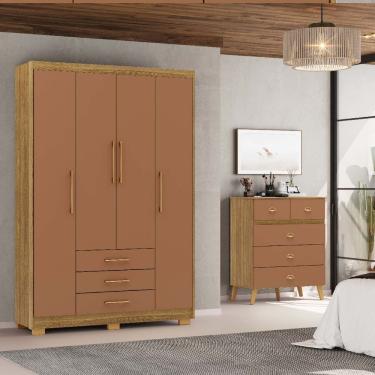 Imagem de Guarda-roupa Espanha 4 Portas Cômoda Ibiza 5 Gavetas Nature/camarim - Vila Rica