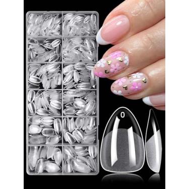 Imagem de Kit de 750 peças de pontas de unhas curtas de amêndoa transparente, pontas curtas de gel de amêndoa, unhas de acrílico de cobertura total, unhas de acrílico transparentes, pregos postiços XS Stiletto