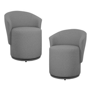 Imagem de Kit 02 Poltronas Orgânicas Living Mavi Fixa Linho Cinza Escuro - Desk Design