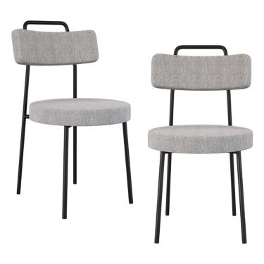 Imagem de Kit 02 Cadeiras Sala De Jantar Kobe Estofada Com Encosto Linho Cinza - Abmaza