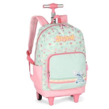 Imagem de Mochila Grande Rodinha Stitch Reforçada Juvenil Verde Disney - Luxcel