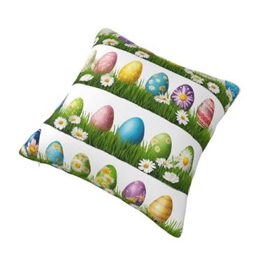 Imagem de Almofada quadrada decorativa com estampa de ovo colorido - Design reversível, zíper oculto, poliéster macio para sofá, cama e carro - Hipoalergênico 56 x 56 cm