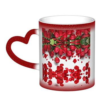 Imagem de Xícara de café divertida com pétalas de rosa vermelhas, mágica, sensível ao calor, com mudança de cor, 12 Oz, para café/chá/leite/cacau, para adolescente/aniversário/festival/presentes