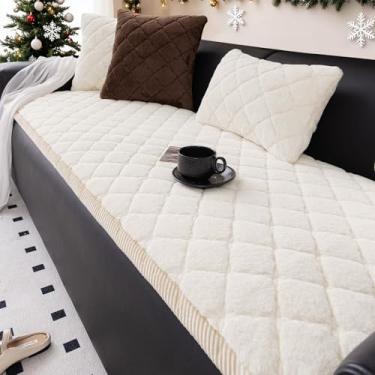 Imagem de XSlive Capa de sofá de pele sintética para cães, lavável, macia e grossa para sofá de 3 almofadas, tapete xadrez antiderrapante para cães (branco, 71 x 208 cm)