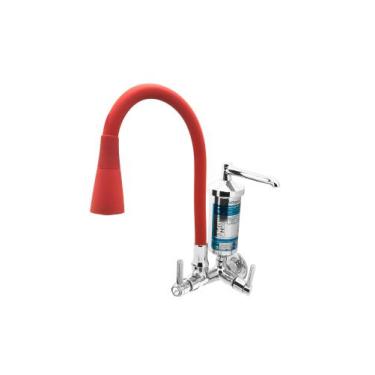 Imagem de Torneira Cozinha Filtro Tubo Flexivel Vermelha Parede Copo Metal Luxo 