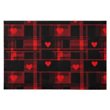 Imagem de Wassud Tapete de porta xadrez vermelho e preto 61 x 89 cm, tapete de área lavável antiderrapante com suporte de borracha, tapete macio e macio para sala de estar, quarto, entrada, entrada