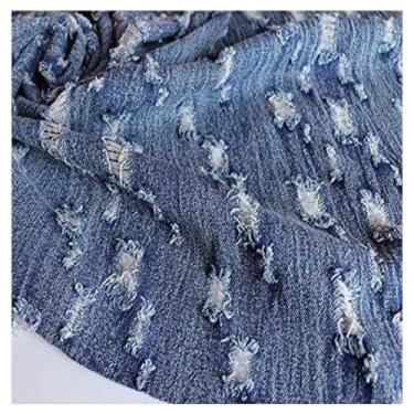 Imagem de Tecido Jeans Azul 160 × 50 Cm TecidoBuracolavado Tecido Jeans Algodão Material Não Elástico Pano De Costura Para Projetos De Artesanato Faça Você Mesmo Roupas(Blue 1,1.6x0.5m)