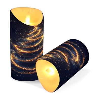Imagem de Blueangle Pacote com 2 velas mágicas de árvore de Natal sem chamas com controle remoto e temporizador, velas LED cintilantes (7,6 cm x 15 cm) para decoração de casa, casamento, acampamento (909)