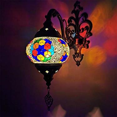 Imagem de Luminária de parede turca em mosaico, estilo retrô marroquino, em vidro boêmio, pequena, para cabeceira, ideal para sala de estar, quarto, corredor, varanda, café ou bar.