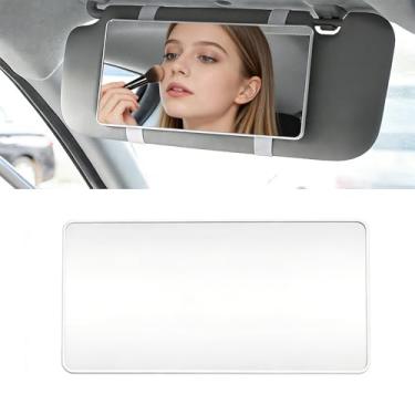 Imagem de YYTQP Viseira de sol para carro, espelho de maquiagem cosmético para veículo grande com alças, acessórios de viagem de vidro retrovisor interno automotivo, universal para SUV, Sedan, caminhão (branco)