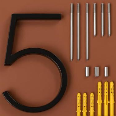 Imagem de Números modernos de casas de 12 cm – números de endereço de liga de zinco resistente com ferragens de montagem totalmente em aço inoxidável – Parafusos extralongos para instalação ultra-segura – À