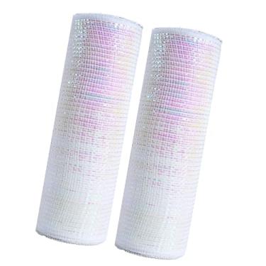 Imagem de JStnana 2 rolos de fita de malha decorativa branca para artesanato de guirlandas, fita de malha metálica de luxo iridescente de 25,4 cm x 7,8 m para decoração de guirlandas de Natal para dia dos