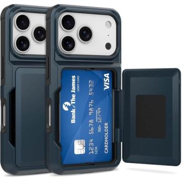 Imagem de Capa Porta Cartão para o iPhone 17 Pro - Compartimento Oculto para Amazenamento de 3 Cartões e Proteção Anti-impacto Cor: Azul