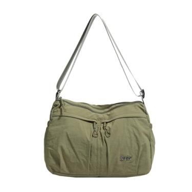 Imagem de CORIOS Bolsa tiracolo Oxford feminina à prova d'água, bolsa de ombro com vários bolsos, bolsa Hobo com alça superior, Verde, Large, Casual