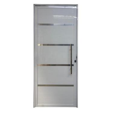 Imagem de Porta De Aluminio Lambril Branco Com Puxador E Friso Linha 25 - 210x10