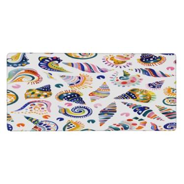 Imagem de Tapete de mouse com concha grande, colorido, mar, impermeável, estendido para computador, tapete protetor de mesa antiderrapante base de borracha para escritório, computador, teclado, laptop e mesa de