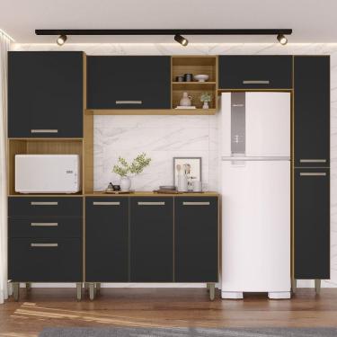 Imagem de Cozinha Completa Modulada 205x265cm Íris Carvalho/Preto