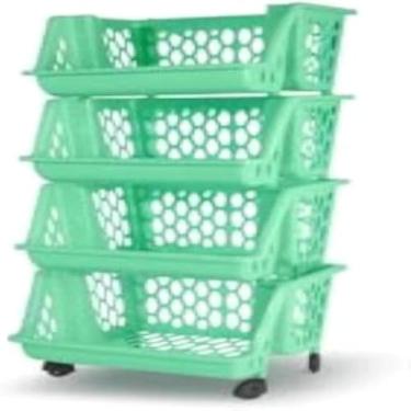 Imagem de Cesta Organizadora Decorativa Empilhavel Multiuso Verde com Preto