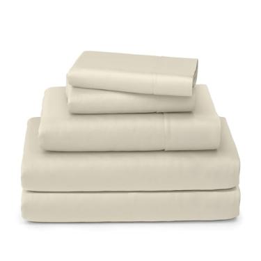 Imagem de SKY BEDDINGS Lençóis 100% algodão – 400 fios de cetim trançado, 5 peças Queen divididas para cama ajustável com bolsos profundos de 38 cm, lençóis de algodão respirável divididos Queen - Marfim